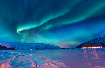 Wall Mural - northern lights or aurora borealis in the sky over tromso, norway