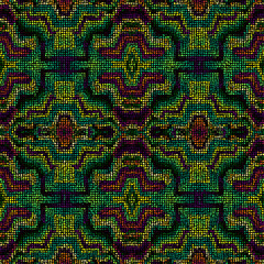 Aufkleber - Ethnic tribal style with colorful small dots on a black background. Decorative mosaic. Vector Seamless illustration.