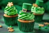 St Patricks day cupcakes with st Patricks hat.