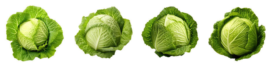 Collection of fresh cauliflowers with green leaves, isolated on a transparent background. PNG, cutout, or clipping path.	
