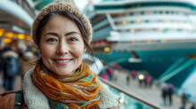 Portrait Of A Woman At The Cruise Ship Dock. 