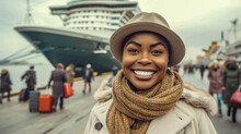 Portrait of a woman at the cruise ship dock. 