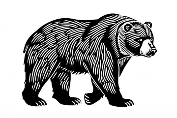 hand drawn bear in a minimal linocut style. black and white graphic illustration isolated on white b
