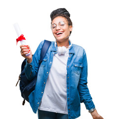 Sticker - Young braided hair african american student girl holding degree over isolated background with a happy face standing and smiling with a confident smile showing teeth