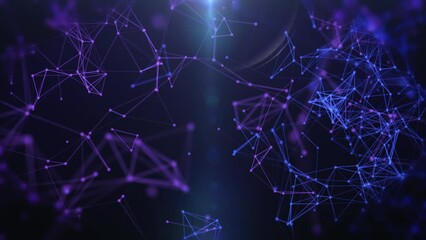 Leinwandbilder - Abstract digital low poly data network flowing 4K motion zoom in concept on blue background.