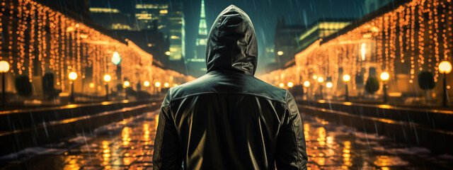 cybersecurity and hacker,coding,malware concept.Hooded computer hacker in cybersecurity on server room background.metaverse digital world technology.