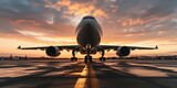 Fototapeta  - Sunset Takeoff: Airplane on Runway. Generative ai