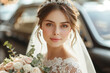 Wedding day, portrait of a bride with wedding bouquet 