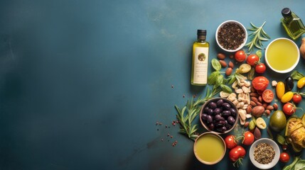 Wall Mural - A table topped with bowls of food and a bottle of olive oil