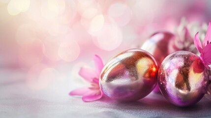 Canvas Print - A close up of three shiny easter eggs