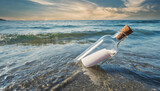 Fototapeta  - Message in a bottle at the sea