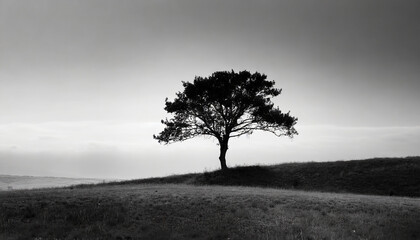 Wall Mural - Minimalist photo of black and white and silhouetted lonely tree