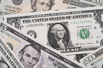 Poster - Close up of one USD dollar banknote which it  the main popular currency for transfer and exchange in the world.