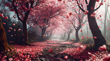 Beautiful Cherry Blossoms In The Park In Spring Time. Nature Background