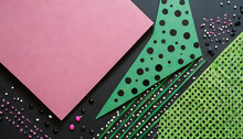 Abstract Vector Background With Simple Geometric Figures And Dots, Pink, Black, Green; Color Contrast