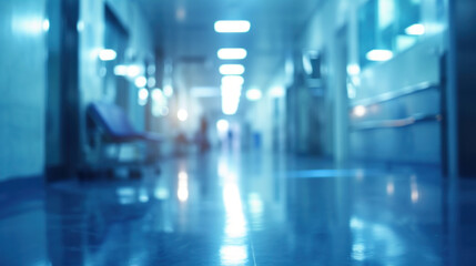 Medical blurred blue hospital background with space for text. Copy space