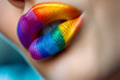 Farbenfrohe Lippenliebe: Eine Close-Up-Aufnahme von Lippen in den LGBTQ-Farben, ein lebendiges Symbol für Liebe, Toleranz und stolze Vielfalt