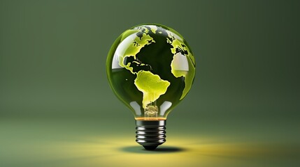 Wall Mural - Renewable energy concept  green world map on light bulb with copy space for text placement