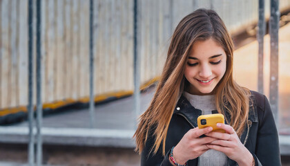 Wall Mural - girl dialing smart mobile phone