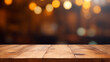 close-up of an empty wooden table and blurred bokeh background, mockup background for product display