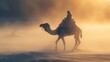 © sirisakboakaew - Camel and Rider. Indian camel rider pauses in the setting sun in Jaisalmer, Rajasthan