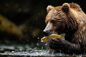 Poster - Brown Bear Eating Fish