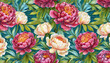 Floral seamless pattern with lush peonies. Botanical wallpaper. Luxurious floral background. Realistic flowers hand drawn 3d illustration. Great for wallpaper design, fabric, gift paper, clothing