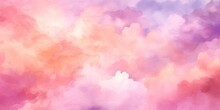 Purple Magenta Pink Peach Coral Orange Yellow Beige White Abstract Watercolor. Art Background. Light Pastel Pale Soft. Design. Template. Mother's Day, Valentine, Birthday.Romantic Sky, Colorful Clouds