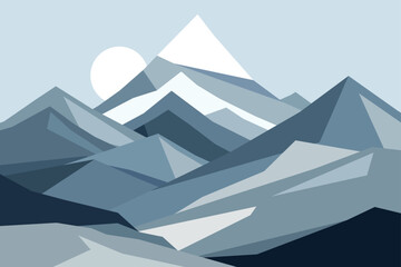 Wall Mural - Cold mountains flat illustration. Abstract simple landscape. Blue and gray hills. Vector design art