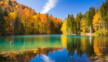 Nature Scenery With Autumn Colors And Lake In The Forest