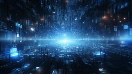 Wall Mural - vibrant blue cyberspace network abstract with multilayered lights - futuristic digital technology ba