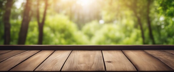 Wall Mural - Wooden table and blurred green nature garden background