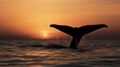 Silhouette of whale on sunset sky.