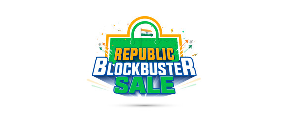 Sticker - Vector design for Shopping, advertisement concept Republic Day of India. Blockbuster sale, offer, deal discount, web banner poster and logo design.