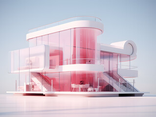 Wall Mural - 3D render of a modern minimal building in pink and violet colors.