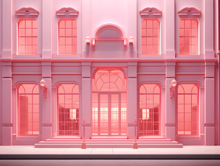 Wall Mural - 3D render of a modern minimal building in pink and violet colors.
