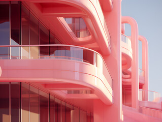 Wall Mural - 3D render of a modern minimal building in pink and violet colors.