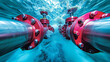 Two Red Valves in a Body of Water