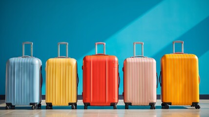 Colorful suitcases lined up, ready for an exciting vacation journey