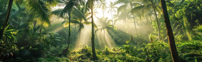 Forest landscape panorama at sunset