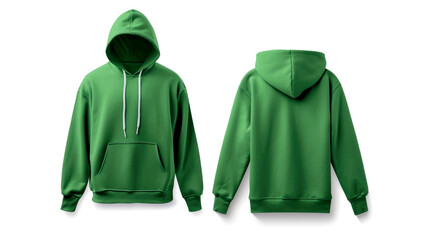 Wall Mural - Green hoodie front and back view on white background