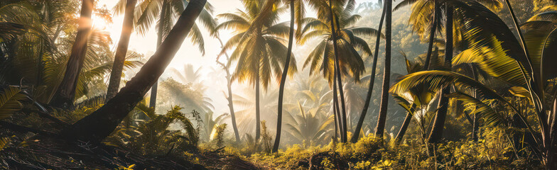 Wall Mural - palm tree forest at sunset