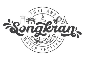 Wall Mural - Songkran thailand water festival logotype design with linear icon