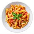 © Oksana_Latysheva - Penne pasta in tomato sauce on white bowl, top view, isolated on white background