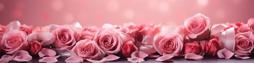 Wall Mural - A bunch of pink roses sitting on top of a table