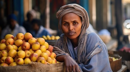 Ethiopian woman selling mangoes, Addis Ababa, Ethiopia.


