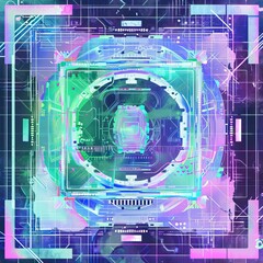 Canvas Print - Futuristic Cybernetic Interface with Holographic Elements