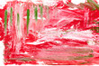 Red and green abstract background, art collage. Chaotic brush strokes and paint stains on white paper