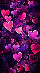 Wall Mural - Purple hearts pattern background. Valentine's Day card.