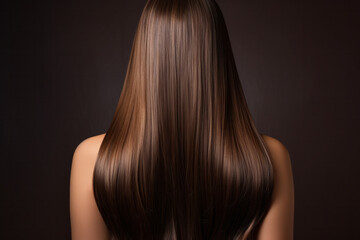  Woman with long shiny and healthy hair, hair treatment concept 
